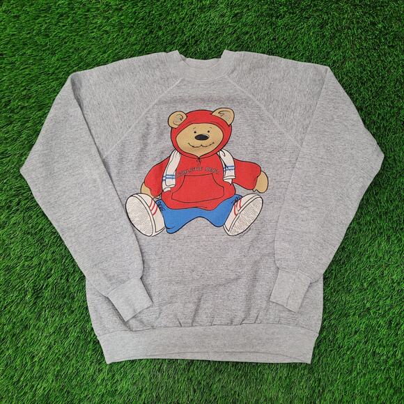 Vintage 80s Skater Teddy-Bear Sweatshirt Womens S/M 20x24 Baggy Crop - Picture 7 of 14